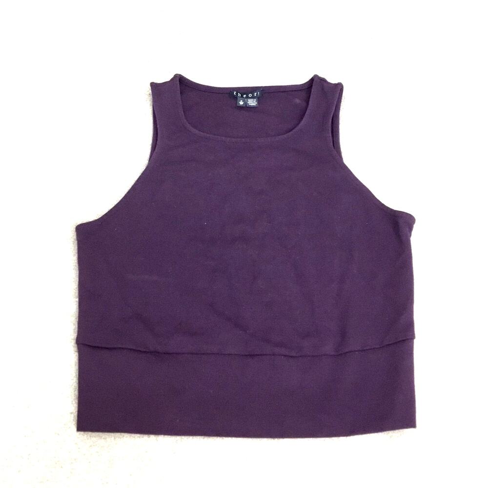 THEORY Solid Crop Tank Purple Sport Gym Casual Top Sz XS Petite